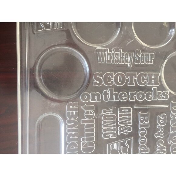 Vtg Mid Century Lucite Liquor Bar Drinks Serving Tray Embossed With Drink Names - Picture 5 of 10